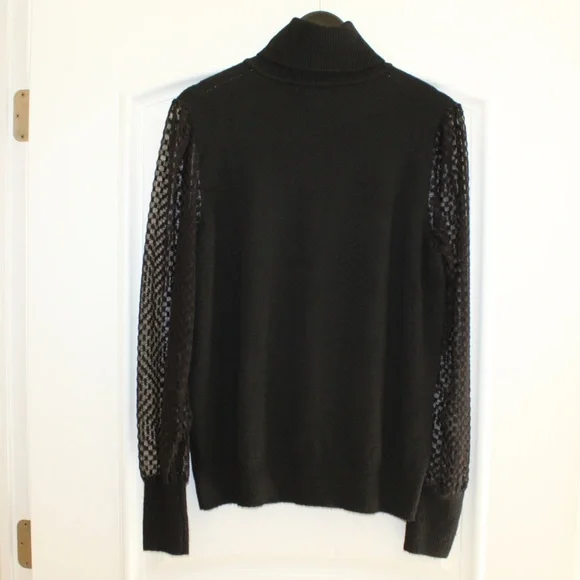 Marled black turtleneck with sheer sleeves (women’s XL) (NWT) - Picture 5 of 9